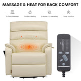 DYNOX Big Man Large-Wide Power Dual Motor Lift Recliners Chairs for Elderly Lay Flat Lift Chair with Infinite Positions, Heat & Massage, Supports 400 LBS(9298,Faux Leather,Cream) DYNOX