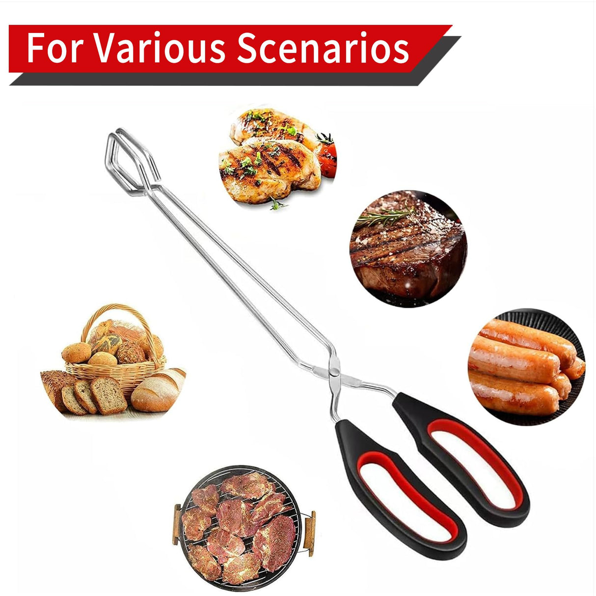 WHTCHSU 2-Pcs Stainless Steel Scissor Tongs, 9.25-Inch and 11-Inch set Kitchen cooking grilling tongs WHTCHSU