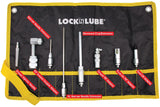 LockNLube 8-Piece Quick Connect Greasing Accessory Kit. Complete grease fitting connection kit. Reach any grease fitting on any machine. The rip-stop case keeps tools clean and portable. LockNLube