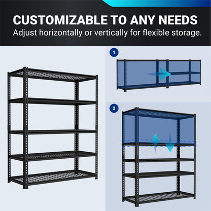 FLEXIMOUNTS Garage Shelving, Storage Racks and Shelving, 3000 lbs Basement Storage Shelves, Garage Storage Shelves, 5-Tier Metal Shelf, 48" W x 24" D x 72" H - WoodArtSupply