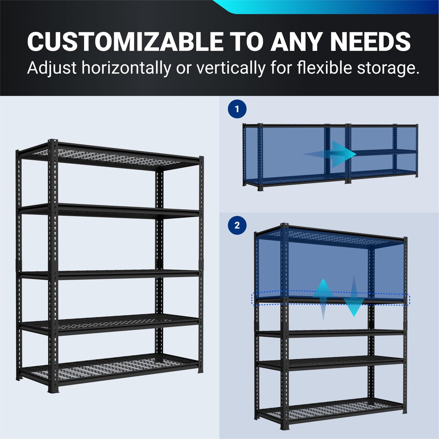 FLEXIMOUNTS Garage Shelving, Storage Racks and Shelving, Basement Storage Shelves, Garage Storage Shelves, 5-Tier Metal Shelf, 48" W x 24" D x 72" H, 2 Pack