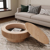 Round Coffee Table with Storage, Modern Wooden Coffee Table with Solid Wood Veneered, Circle Center Table Accent Tea Table for Living Room Apartment Small Space (31.5''L × 31.5''W × 14''H, Natural) FGXJY