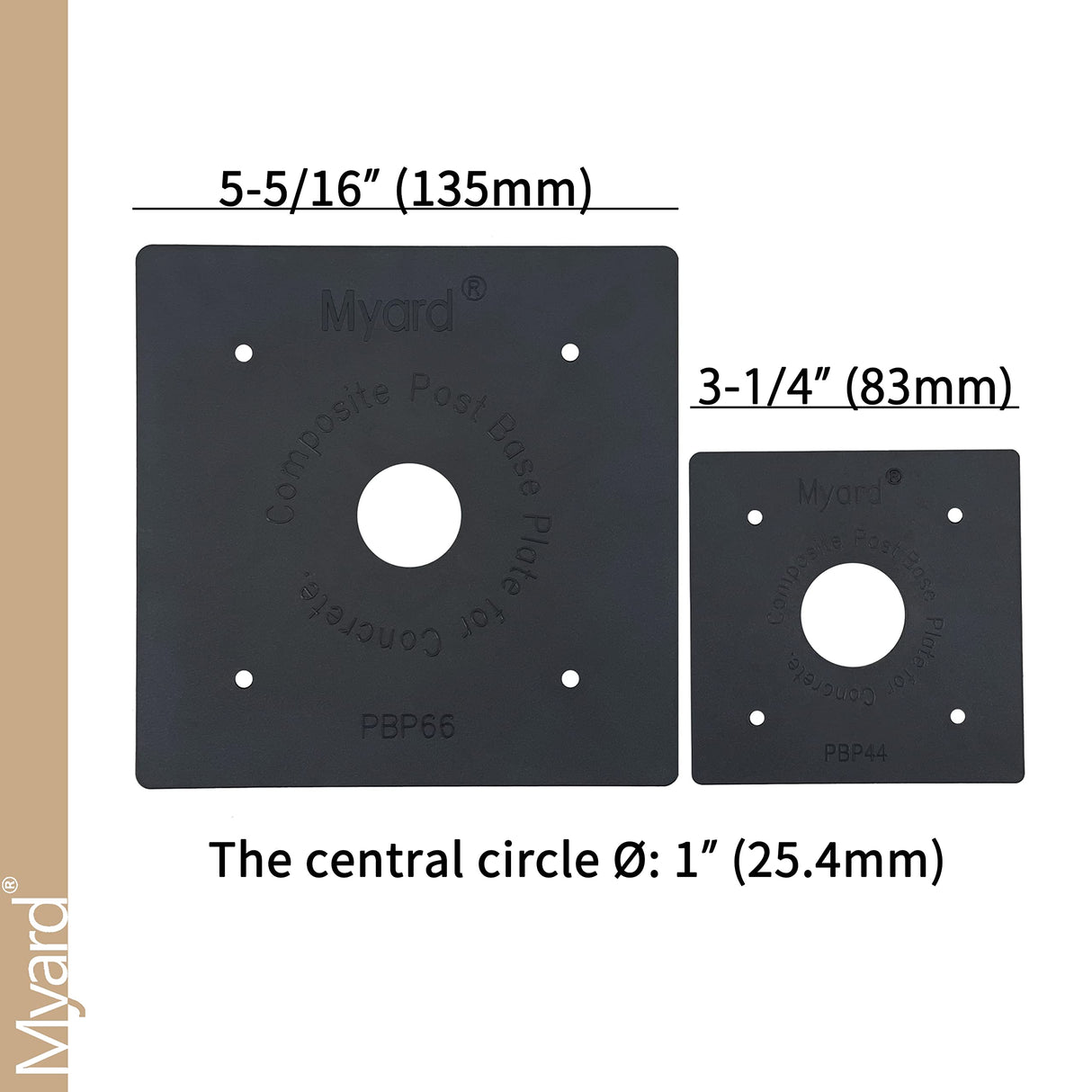 PBP Myard 4x4 Post Base Plate for Wood Post, Anti-UV Sturdy 1-inch Stand-Off Wood to Concrete Base Plate, Thickened Sides, Support Patio Decking, Pavilion, Porch, Handrail Railing (4" x 4", 4-Pack) Myard