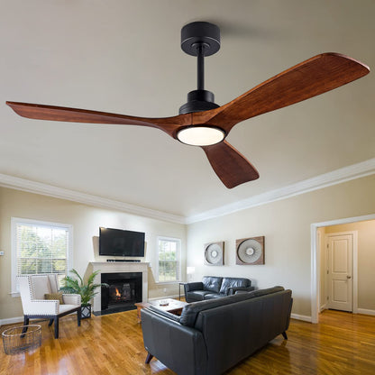 QUTWOB 52" Wood Ceiling Fan with Lights Remote Control,Quiet DC Motor 3 Blade Ceiling Fans for Patio Living Room, Bedroom, Office,Indoor Outdoor(Black+Dark Walnut) - WoodArtSupply