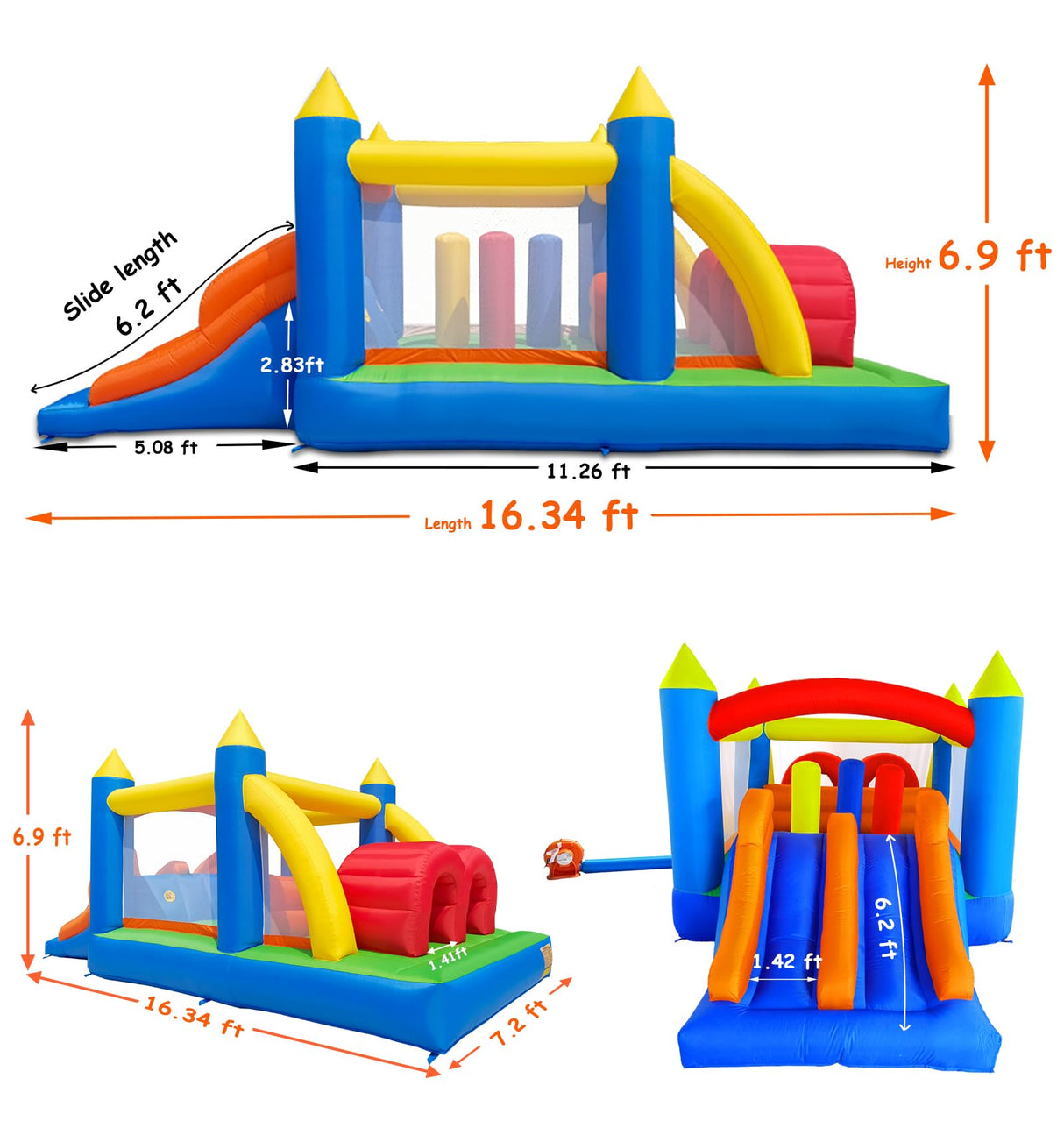 HuaKastro 16.3x7.2FT Kids Inflatable Obstacle Bounce House with Dual Racing Slides, Crawl Tunnels, Climbing, Obstacles, Jumping All in One Castle Great for Children's Outdoor Party - with Blower HuaKastro
