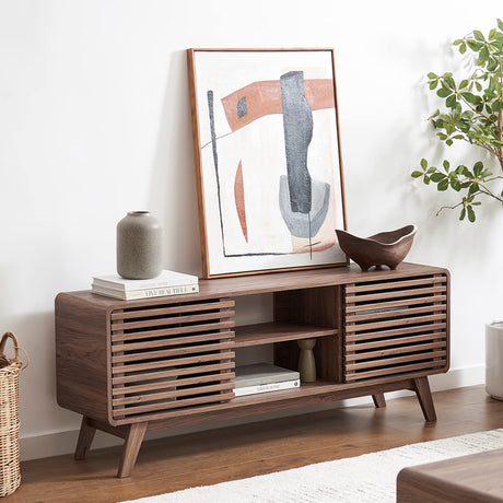 mopio Ensley TV Stand, Mid-Century Modern Television Stand for 55/60/65 inch TV, Farmhouse Entertainment Center with Storage, Media Console Credenza Table for Living Room, Bedroom (Walnut, 59" Tall) mopio