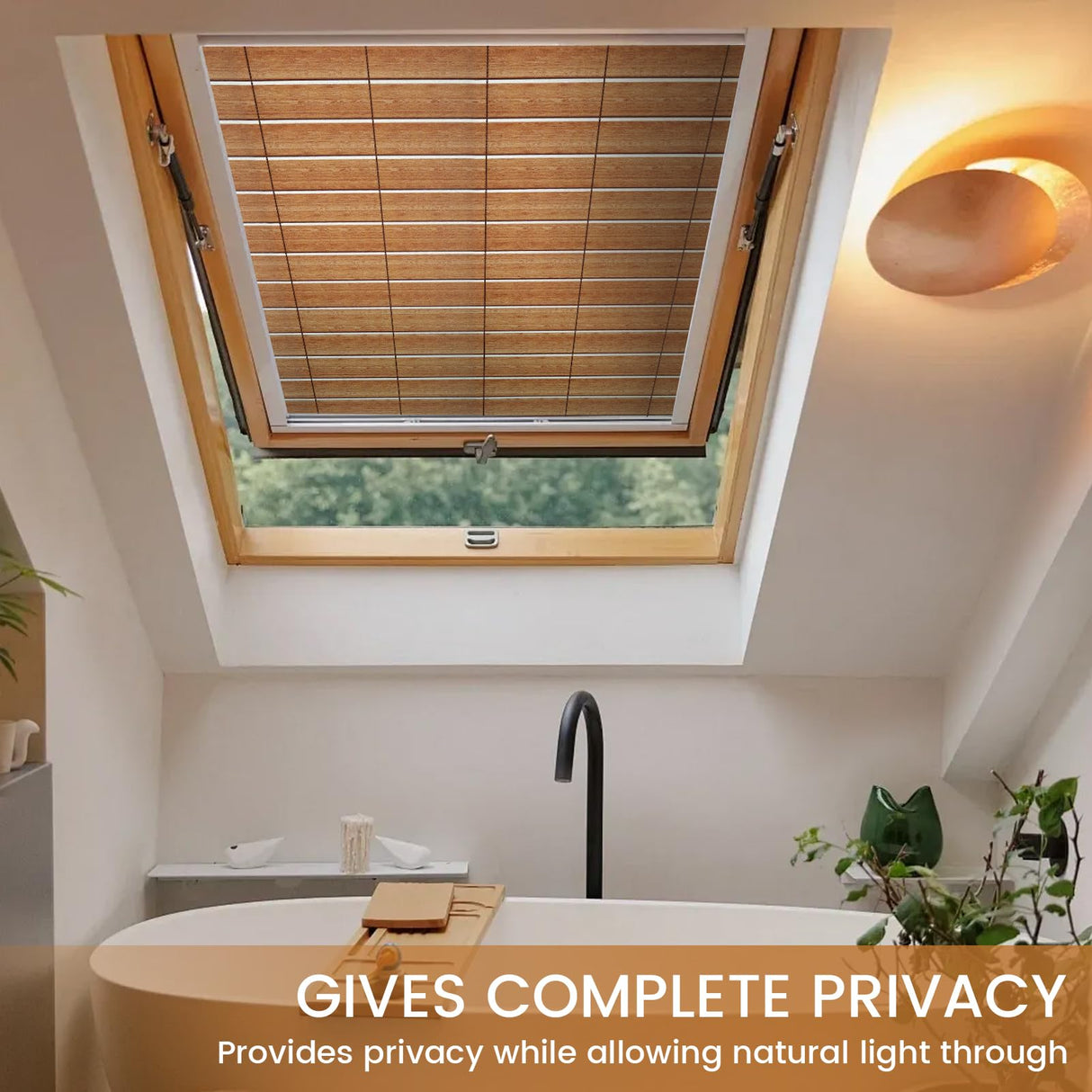 DKTIE Wooden Blinds Pattern Decorative Window Privacy Film, Sun Blocking Heat Control, Static Cling No Glue, with Installation Tools, Stained Glass Window Film (S531, 17.7" x 78.7") dktie