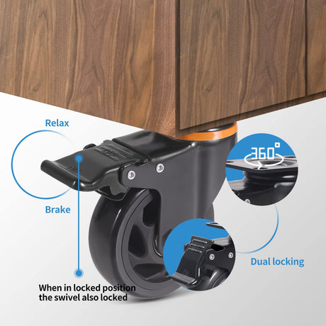 4 Inch Caster Wheels, Casters Set of 4 Heavy Duty with Brake, Polyurethane Foam No Noise Wheels, Safety Dual Locking Plate Industrial Casters, Loading 2200lbs (Two Sets Hardward Kits) ENYKE