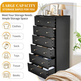 Karl home Black 7 Drawer Dresser for Bedroom, Tall Dresser Chest of Drawers, Rustic Wood Bedroom Dressers Clothes Organizer, Anti-Tipping Device, Rose Gold Metal Handle, Living Room, Entryway, Office Karl home