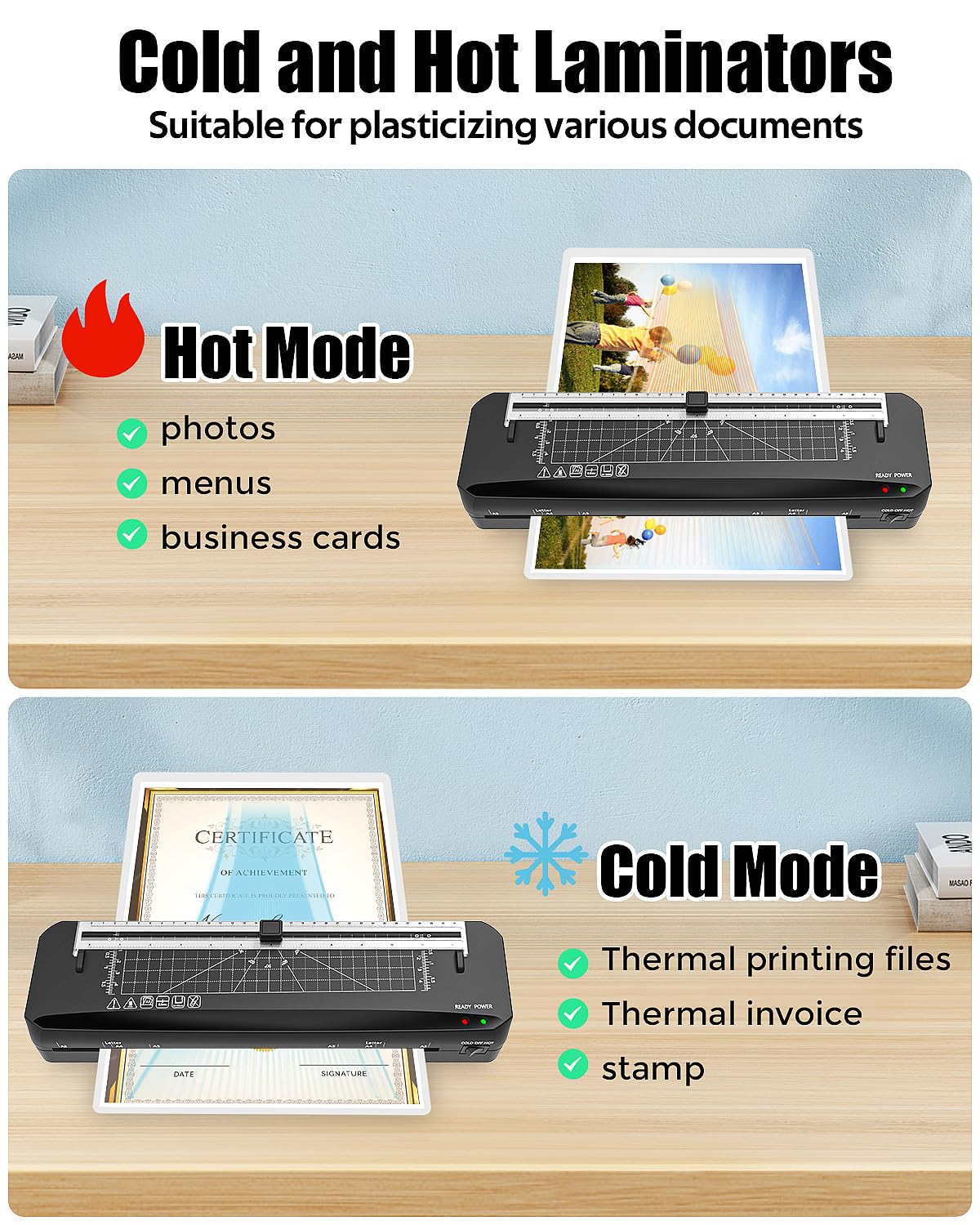 Laminator A3 Laminator Machine 70 Seconds Fast Warm-up,13 Inch Cold and Thermal Lamination with 20 Laminating Sheets, 5-in-1 Laminating Machine with Paper Trimmer for Home Office Use (LAM00004US) BAYGE