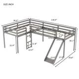 Harper & Bright Designs Twin Loft Bed for Kids, L-Shape Loft Beds with Slide, Low Loft Bed Frame Corner Bunk Bed for Kids, Wooden Loft Bed for Girls Boys Teens (New, Gray) Harper & Bright Designs