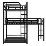 Metal Triple Bunk Bed Twin Size, L-Shaped Metal Triple Bunk Bed Frame, 3 Beds Bunk Bed for Kids Teens Adults - Black Merax
