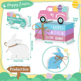 5 Pieces Easter Tiered Tray Decor Easter Farmhouse Wood Decor 3 Faux Books Bundle with Twine Easter Truck Sign and Wood Rabbit Sign Bunny Egg Spring Wooden Sign Tiered Tray for Easter Decor (Bunny) Blulu