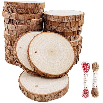 Unfinished Natural Wood Slices 30 Pcs 2.75-3.1 inch Wood Coaster Pieces Craft Wood kit Predrilled with Hole Wooden Circles Great for Arts and Crafts Christmas Ornaments DIY Crafts Rustic Wedding