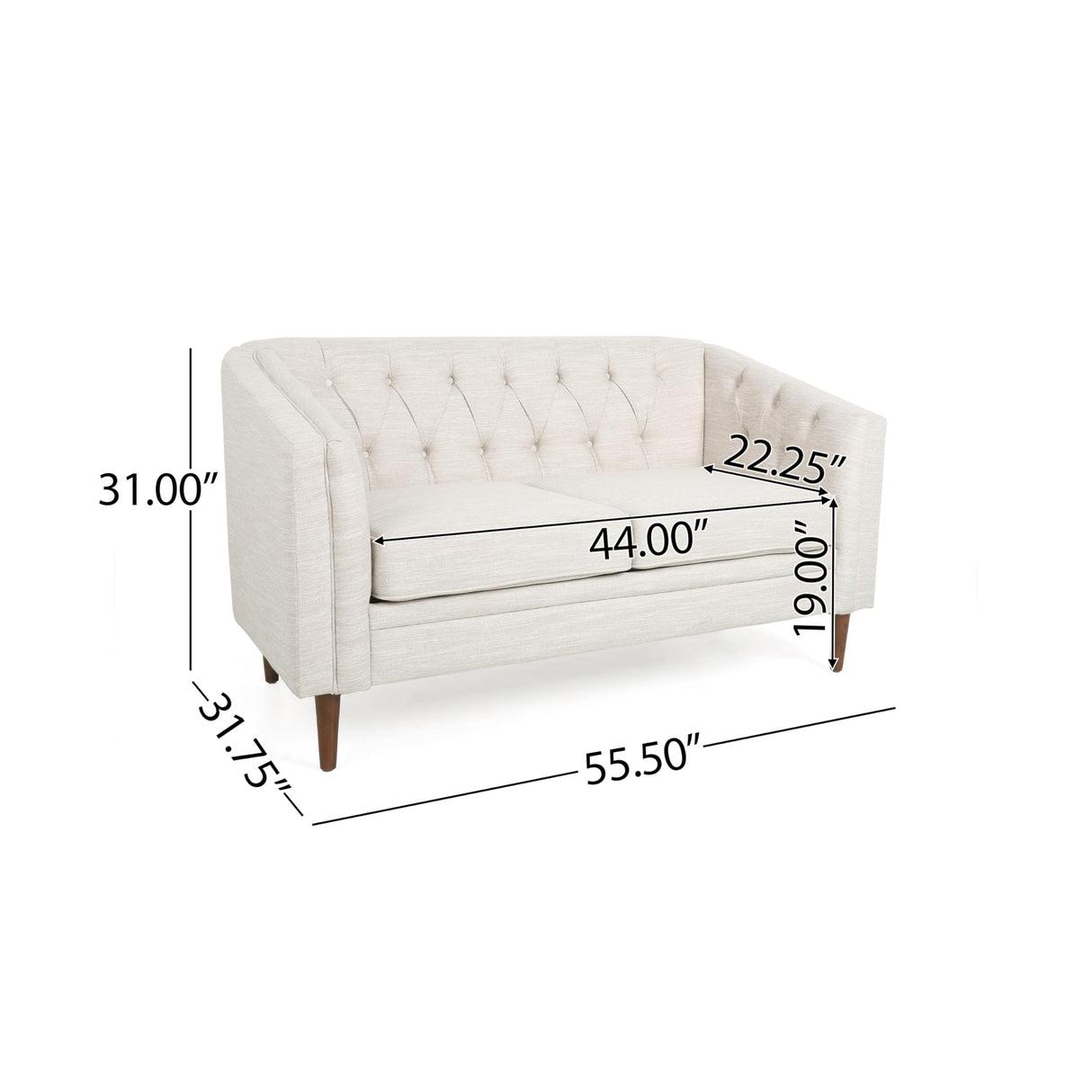 Christopher Knight Home Contemporary Tufted and Diamond Stitching Fabric Loveseat,Tub-Design 2-Seater Sofa, Removable Cushions, Birch Wood Legs, Square Arms, Beige and Espresso Christopher Knight Home