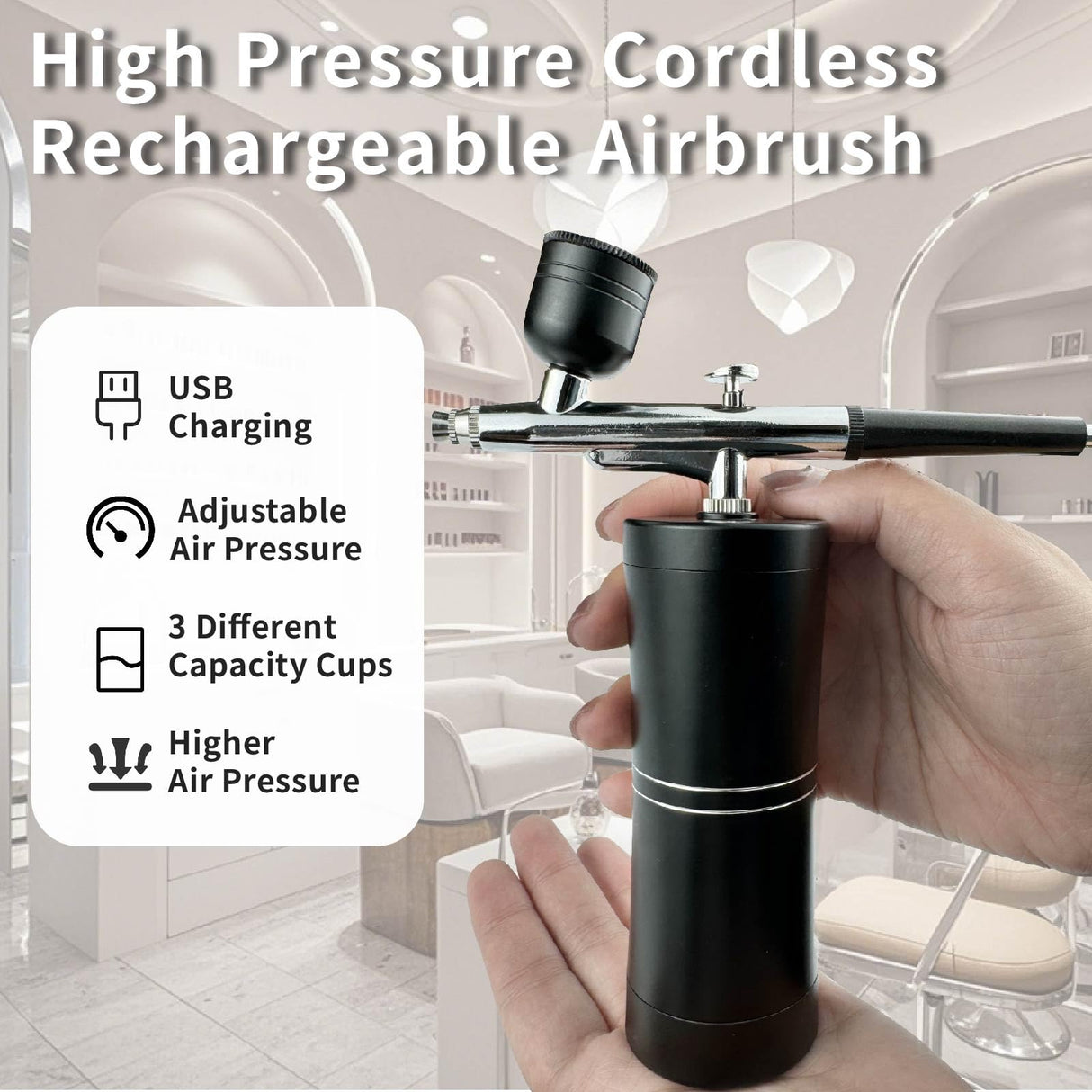 Airbrush,Airbrush kit,Airbrush for Nails, high Pressure, Cordless,Rechargeable,Can be Used for Nail Art, Painting,Skincare, Makeup,Cake Decorating,etc Pautaca
