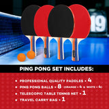 FBSPORT Ping Pong Paddle Set, Table Tennis Set with 4 Rackets and 8 Balls, Retractable Net with Storage Bag - Pingpong Paddle Accessories for Indoor/Outdoor Games FBSPORT