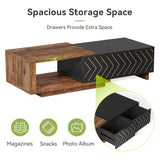 LITTLE TREE Expandable Wooden Coffee Table with 2 Drawers, Space-Saving Rectangular Farmhouse Center Table, Perfect for Living Room and Office, Brown and Black LITTLE TREE