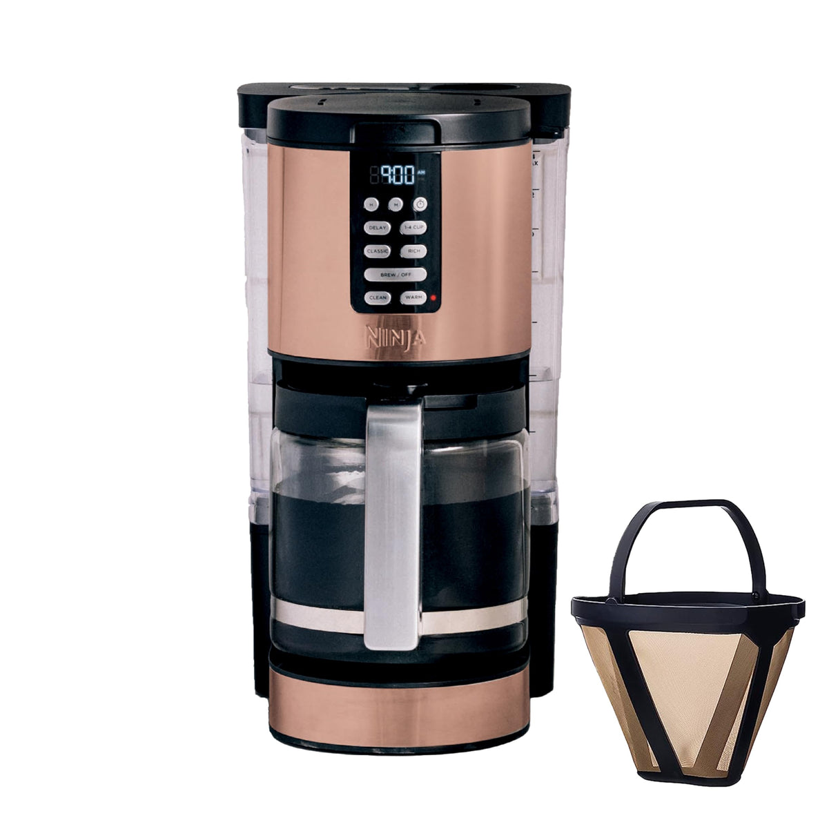 Ninja Programmable XL 14-Cup Coffee Maker PRO with Permanent Filter, 2 Brew Styles Classic & Rich, Delay Brew, Freshness Timer & Keep Warm, Dishwasher Safe, Copper, DCM201CP Ninja