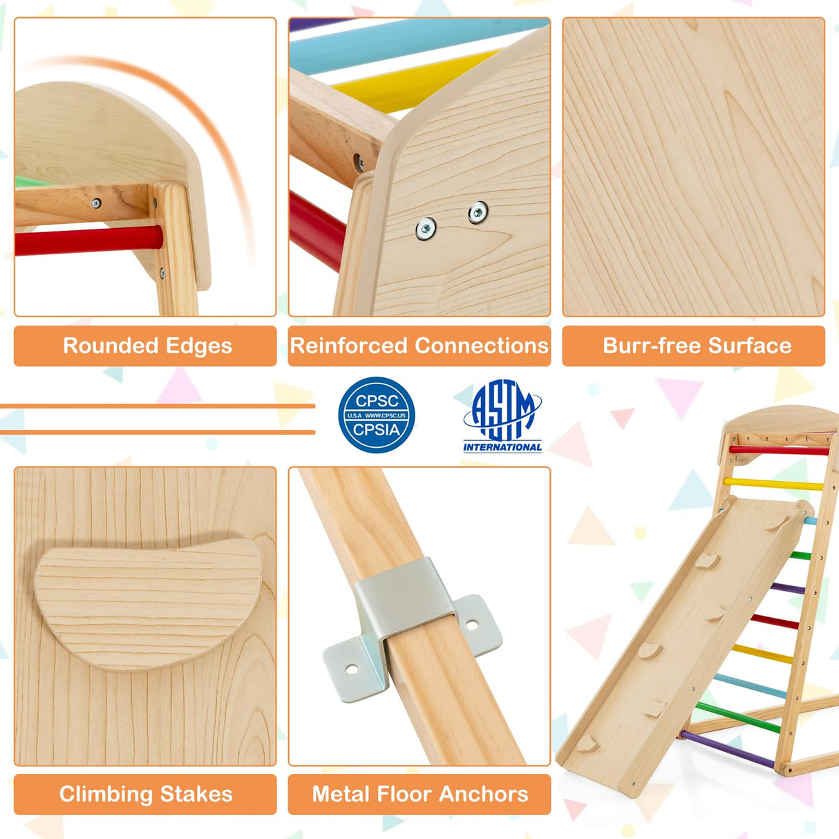 Costzon Indoor Jungle Gym, 6-in-1 Montessori Climbing Toys for Toddlers with Double-Sided Slide, Climbing Rock/Net, Indoor Wooden Playground Climber Playset for Kids 2-6 Years Birthday Costzon