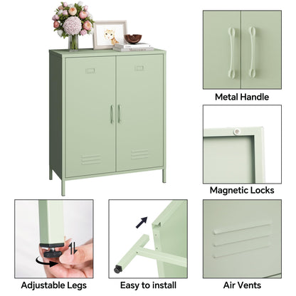 MIOCASA Metal Storage Cabinet with 2 Door, Buffet Sideboard Cabinet Steel Console Table for Home Office, Kitchen, Entryway (Green, Metal - Door) - WoodArtSupply