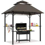 Yaheetech 8×5' Grill Gazebo, 3-Tier Outdoor BBQ Gazebo with Height-Adjustable Shelves & 10 S-Shaped Hooks & Built-in Bottle Opener, Brown Yaheetech