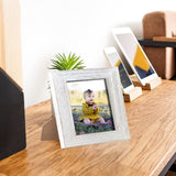 4x4 Picture Frame Square Wood Distressed Simple Striped Border Designed White Wooden Photo Frame with HD Glass for Tabletop Display Wall Mount Wedding Baby Family Farmhouse Collage Home Office Decor… OKSQW