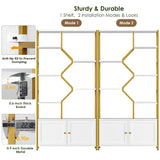 Keyluv 76" Tall Gold Bookshelf with Cabinet Storage, Multifunctional Open Display Bookcase with Door, Large Book Shelf Organizer for Living Room, Home, Office, Heavy Duty Metal & Wood, Modern White Keyluv