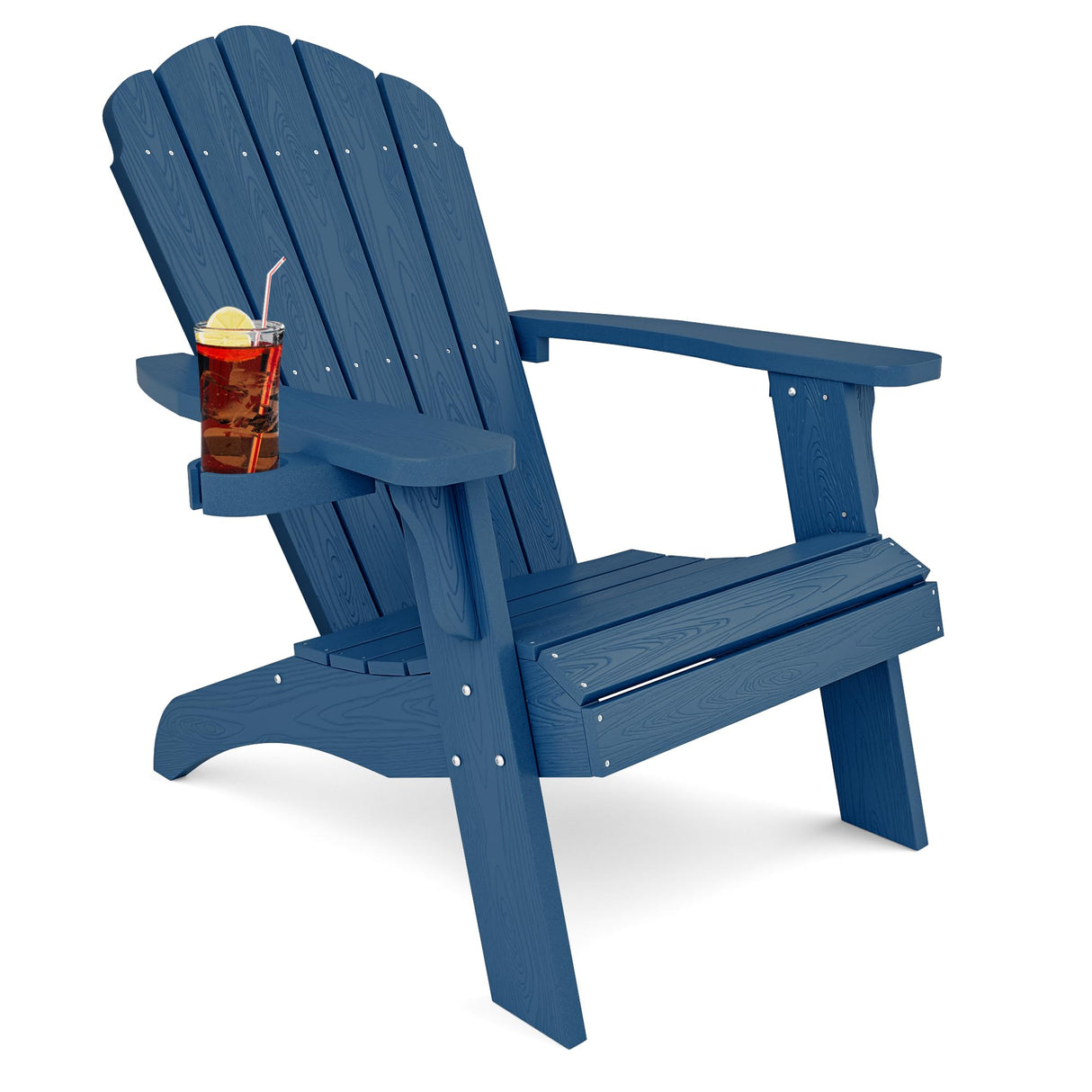 YEFU Oversized Adirondack Chair with Cup-Holder,Plastic Outdoor Fire Pit Chair, Weather Resistant, Poly Lumber Chair, Used in Patio, Lawn, Deck,Heavty Duty,Weight Capacity 400lbs-Navy Blue YEFU