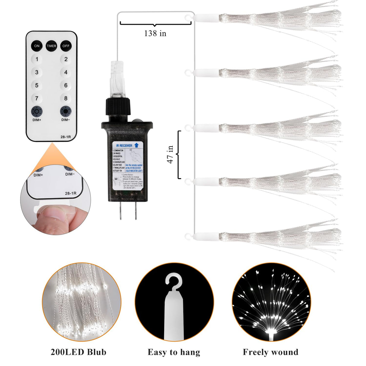 DoonDar 5 Pack 1000 LED Plug in Firework Lights Starburst Lights for Christmas Garden/Patio/Wedding/Party/Bedroom Outdoor or Indoor Decor，Waterproof Twinkle Light with 8 Modes(Cool White) DoonDar