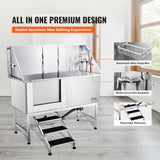 VEVOR 62" Pet Dog Bathing Station w/Stairs, Professional Stainless Steel Dog Grooming Tub w/Soap Box, Faucet,Rich Accessory,Bathtub for Large,Medium,Small Pet, Washing Sink for Home(Left) VEVOR