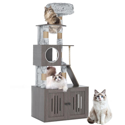 66.9-Inch Cat Tree with Litter Box Enclosure, Cat Tower with Multiple Platforms, Cats Houses for Indoor Cats Include Scratching Posts, Perch, Caves