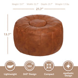 Thgonwid Unstuffed Handmade Moroccan Round Pouf Foot Stool Ottoman Seat Faux Leather Large Storage Bean Bag Floor Chair Foot Rest for Living Room, Bedroom or Wedding Gifts (Light Brown) Thgonwid
