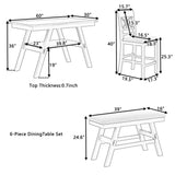LUMISOL 6 Pieces Dining Table Set with Bench, Wood Counter Height Table with Shelf Kitchen Dining Romm Table Set with 4 Chairs and Bench for Saving Space, Espresso+Beige LUMISOL