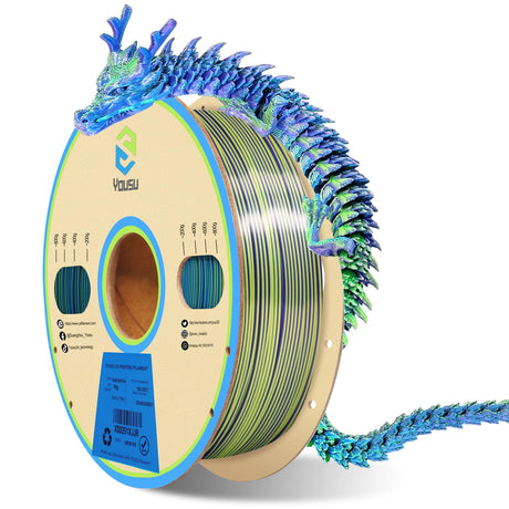 YOUSU 3D Printer Filament, Tri-Colors PLA Filament 1.75mm, Coextrusion Silk PLA Filament, Rainbow PLA Filament with Silk PLA Blue-Purple-Yellow, 3D Printing Filament +/-0.02mm, 1kg/2.2lbs Yousu