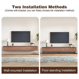 Modern Walnut TV Stand - Mid Century Floor or Floating TV Console, Versatile Entertainment Center with 3 Drawers Fits 65-75-85 Inches TV for Living Room (78.74") Etelifrank