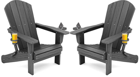 SERWALL Foldable Adirondack Chair Set of 2, HDPE Adirondack Chair with Wood-Texture-Gray SERWALL