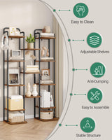 Hzuaneri 8 Tiers Vertical Shoe Rack, Narrow Shoe Tower, Tall Shoes Shelf with 2 Hooks, Adjustable Shelves, Corner Shoes Shelves for Small Spaces, Entryway, Living Room, Rustic Brown SR04301B Hzuaneri