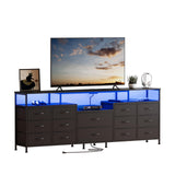 NinPeen 70.9" W Large TV Stand for 65/75/80 inchs TVs,14 Drawer Long Dresser with Charging Station and LED Lights,Entertainment Center with Storage for Living Room (Black, 70.9" W) NinPeen