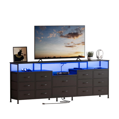 NinPeen 70.9" W Large TV Stand for 65/75/80 inchs TVs,14 Drawer Long Dresser with Charging Station and LED Lights,Entertainment Center with Storage for Living Room (Black, 70.9" W)