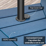 Sundale Outdoor Tall Adirondack Bar Set, Patio Umbrella Table and Bar Chairs Set of 2, 3 Pieces Counter Height Dining Bistro Set, Pub Table with HDPE Stools, 2 Umbrella Hole Caps, Navy Blue Sundale Outdoor