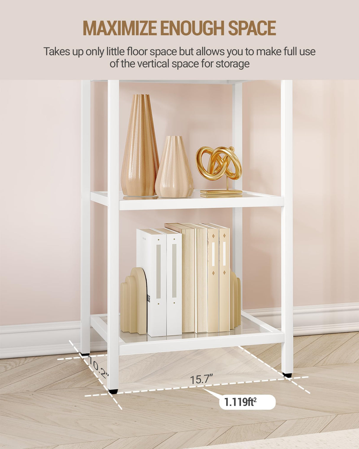 Hzuaneri Bookcase Bookshelf, Tempered Glass Bookshelves, Slim Shelving Unit for Bedroom, Bathroom, Home Office, Steel Frame, 5 Tier White BC05099W Hzuaneri