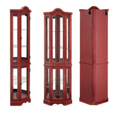 Trygoal 70" H Lighted Corner Curio Cabinet, Curved Wood Corner Cabinet with Tempered Glass Doors and Shelves, Glass Display Case with Bulb for Living Room, Cherry Trygoal
