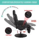 LVUYOYO Reclining Gaming Chair, Gaming Chair with Footrest and Massage, High Back PU Leather Gaming Recliner w/Adjustable Height, Swivel Game Chair with Lumbar Support, Cup Holder, Headrest LVUYOYO