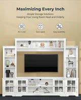 Tatub Large Wall Unit Entertainment Center with Storage, Modern TV Entertainment Center with Bookshelves and Bridge Cabinet, Living Room Tall Bookshelf with Storage, 65.7" Wide for TV Placement, White Tatub