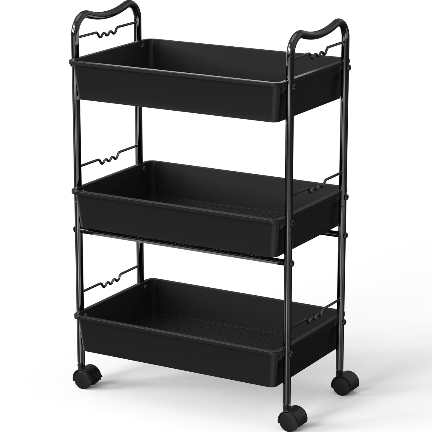 Deco Brothers 3 Tier Metal Rolling Storage Utility Cart with Wheels, Black