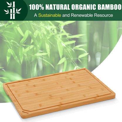 Homaxy Extra Large Organic Bamboo Cutting Boards for Kitchen, 20"x14" Wooden 2XL Cutting Board with Juice Groove and Handles, Charcuterie Butcher Block Wood Serving & Chopping Board - Pre Oiled