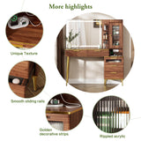 Chrangmay 47.24" Big Modern Vanity Desk with Mirror and Lights,Makeup Vanity Desk with 5 Drawers and Storage Shelves & Power Outlet,Dressing Table with Glass Top, Brown Chrangmay