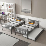 PVWIIK Twin Over Twin Bunk Bed with Trundle and Ladder for Kids Bedroom,Wood Bed Frame with Safety Rails,Convertible to 2 Bed,No Box Spring Needed,Grey PVWIIK