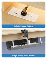 HUANUO 65″ L-Shaped Standing Desk with Power Outlets & LED Strip, Electric Height Adjustable Corner Computer Desk, Sit Stand Up Desk with 3 Drawers, Natural Wood HUANUO